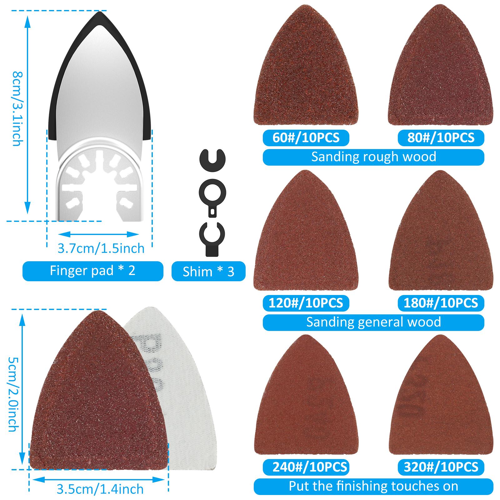 

62/77 шт. Набор шлифовальных подушечек для осциллирующего многофункционального инструмента и пальцевой наждачной бумаги Шлифовальные подушечки 60/80/120/180/240/320 зернистости Наждачная бумага на липучке