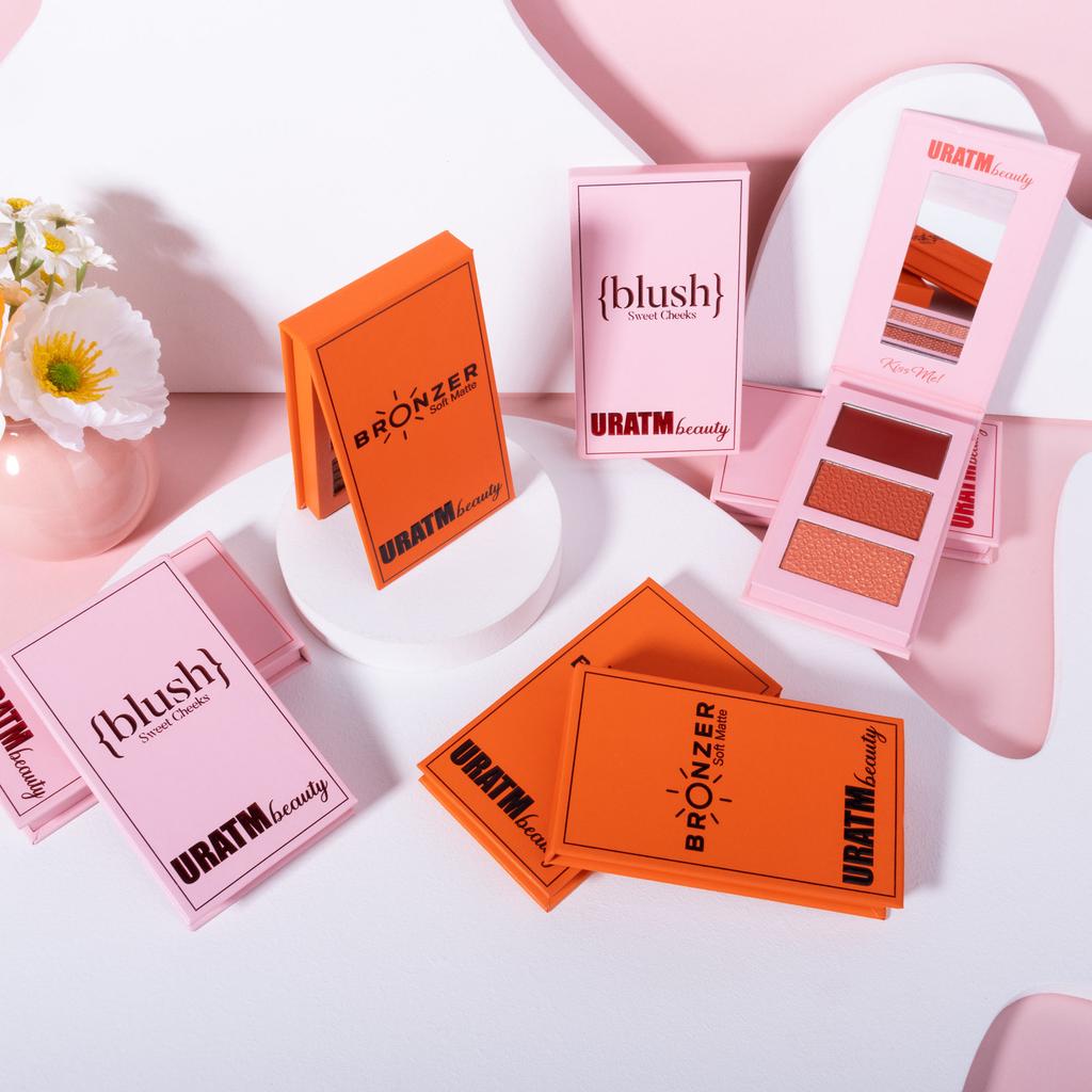 Tre färger Highlighter Rouge Palett Matt Pärlemorskimrande 3D Kontur Palett Framhävande Nässkugga Naturlig Naken Sminkpuder Kaka