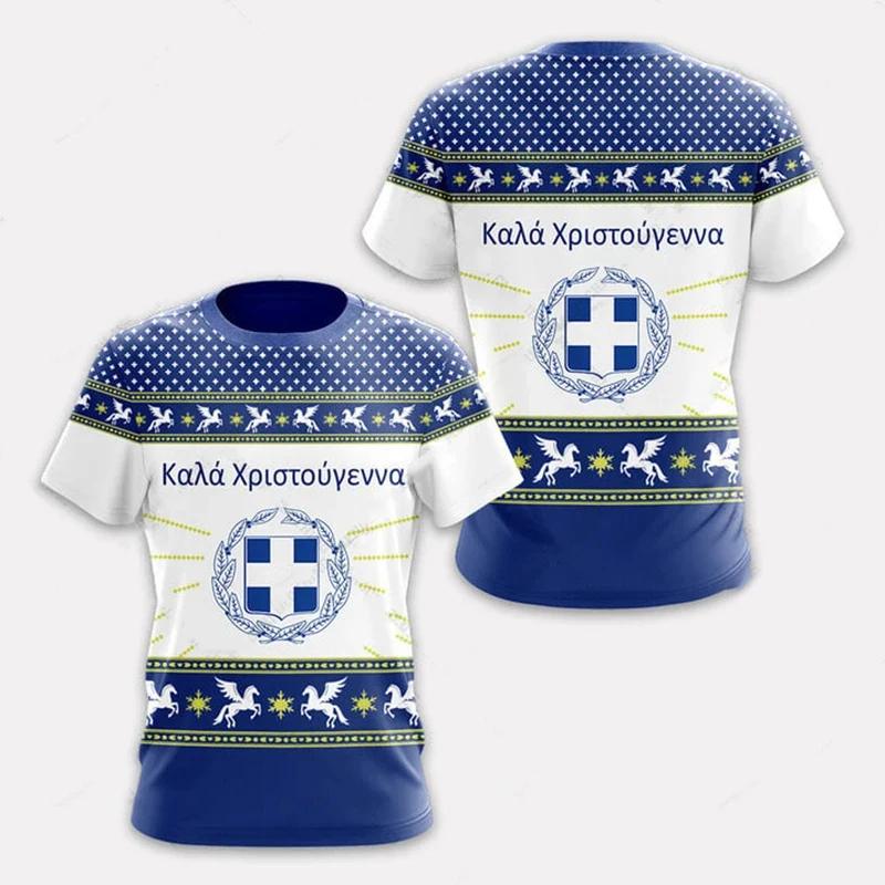 ETST25 Hellas T-shirt voor heren Geometrische lijn Griekenland Vlag Nationaal embleem Print Heren T-shirts Dagelijks Straat Casual Unisex Kleding Tops 6XL