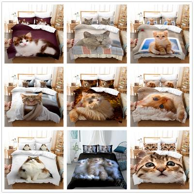 Housse de couette pour chaton, ensemble de literie pour animaux de compagnie, chat, housse de couette, drap, taie d'oreiller, lit double, couvre-lit pleine taille, décoration de la maison