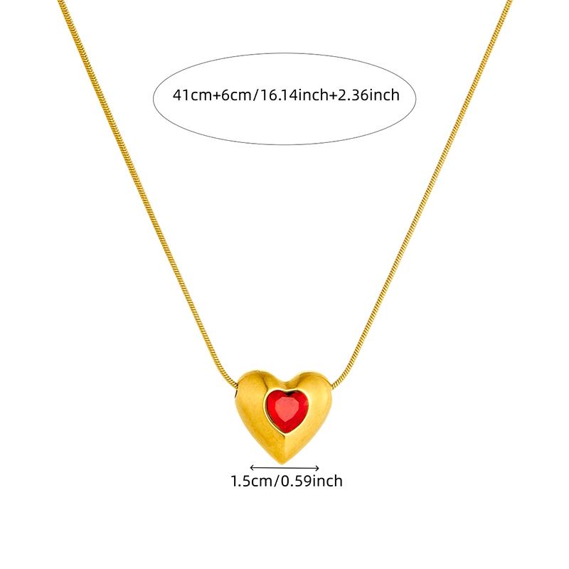 Edelstahl Farbiger Zirkon Inlay Herz Liebe Anhänger Halskette Damen Neue Mode Seilkette Schmuck Glamourös