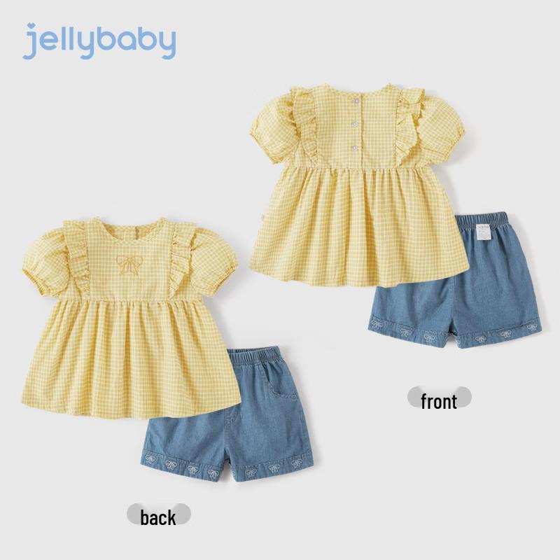 JELLYBABY Набор из свежей свободной летней футболки и джинсовых шорт для девочек 120