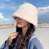 Warm Fisherman Cap Plush Basin Sun Cap Outdoor Plush Bucket Hat  for Women