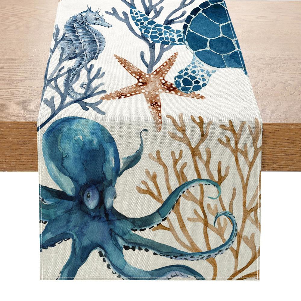 Летняя морская жизнь напечатанный флаг стол льняной напечатанный декор стола маленькая — фото 9