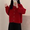 Korean Retro Button Knit Cardigan - Women's Casual Loose Fit with Rolled Edges and Raglan Sleeves for Autumn Winter