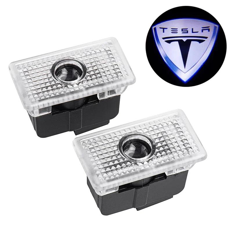 Car Sticker Tesla 2pcs Car Door Welcome Lights Projector Shadow Lamp Decor for Tesla Model S 2014-2019 Model 3 2018-2020 Model X