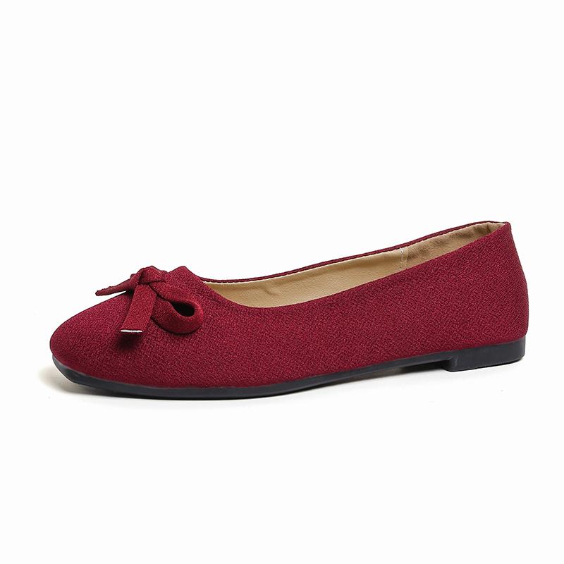Plus Size 41 42 Low Heels Shoes for Woman Spring Autumn Square Toe Shallow Mouth Bow Soft Slip Non-Slip Women's Zapatos De Mujer