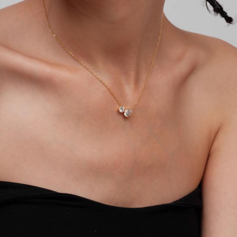 Stainless Steel Hypoallergenic Water Droplet CZ Pendant Necklace for Women Luxury Waterproof Ins Necklace Jewelry Birthday Gift