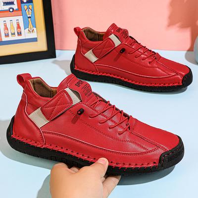 Mode Dames Handgemaakte Leren Casual Schoenen Rode Sneakers voor Dames Schoenen Middelhoge Dameslaarzen Antislip Lente Leer Heren Loafers