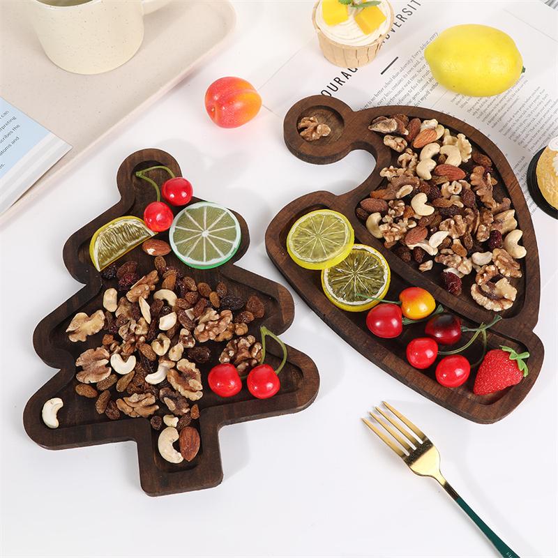 1PC Fashion Christmas Tray Xmas Tree Christmas Hat Wooden Plate Snack Platter Dessert Tray Candy Dish Snack Dessert