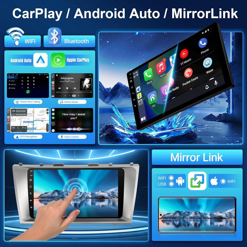 Android Car Radio for Toyota Camry 2006-2011, 9' Touchscreen with Wireless CarPlay, Android Auto, GPS, WiFi, Bluetooth, Backup C