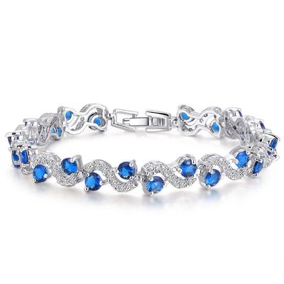 Jewelry, Exquisite Sparkling Diamonds, Swiss Zircon Platinum-Plated Bracelet.