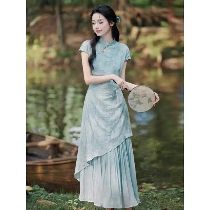 2026 Modern Zen-Style Jacquard Cheongsam Dress for Women - Picture Color with Zipper