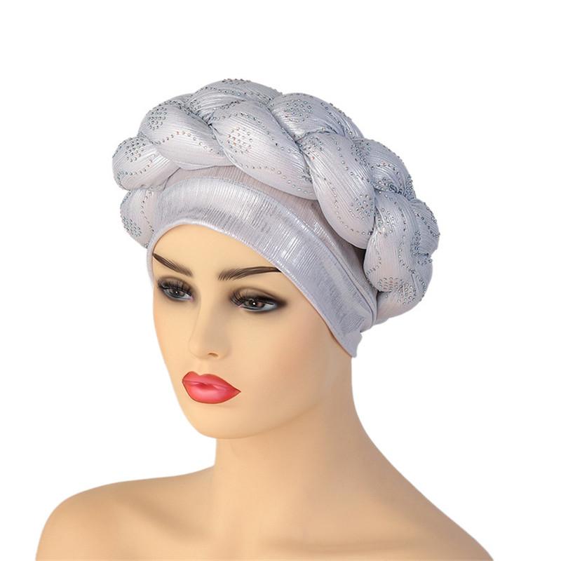 Glitter Rhinestone Braids African Headtie Women Turban Cap Head Wraps