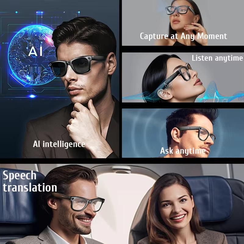 Neues Upgrade Intelligente Brille mit Kamera Videoaufnahme KI Fotoerkennung Bluetooth Anruf KI Übersetzung Sprach Sonnenbrille für Männer Frauen UV Schutz