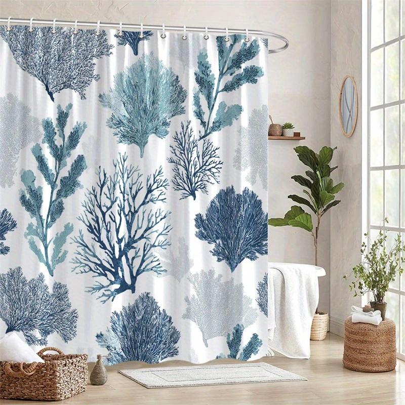 1Pc Coral Reef Pattern Shower Curtain - Polyester Fabric, Machine Washable, Suitable For Bathroom Hotel Decoration