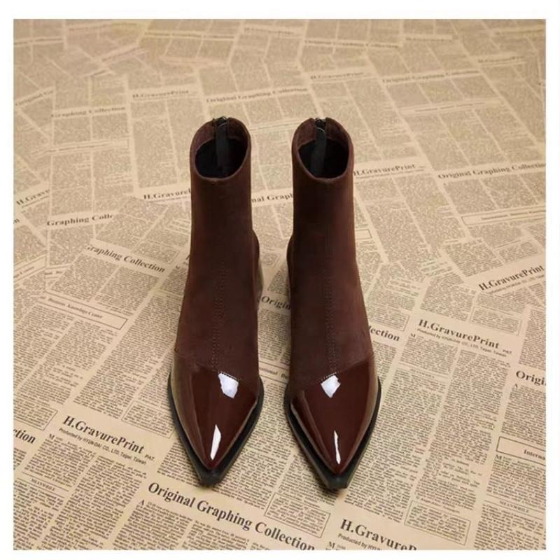 Ankle Boots Women Chunky Mid Heels Suede Shoes Woman Pointed Toe 2025 Trend Winter New Goth Walking Snow Chelsea