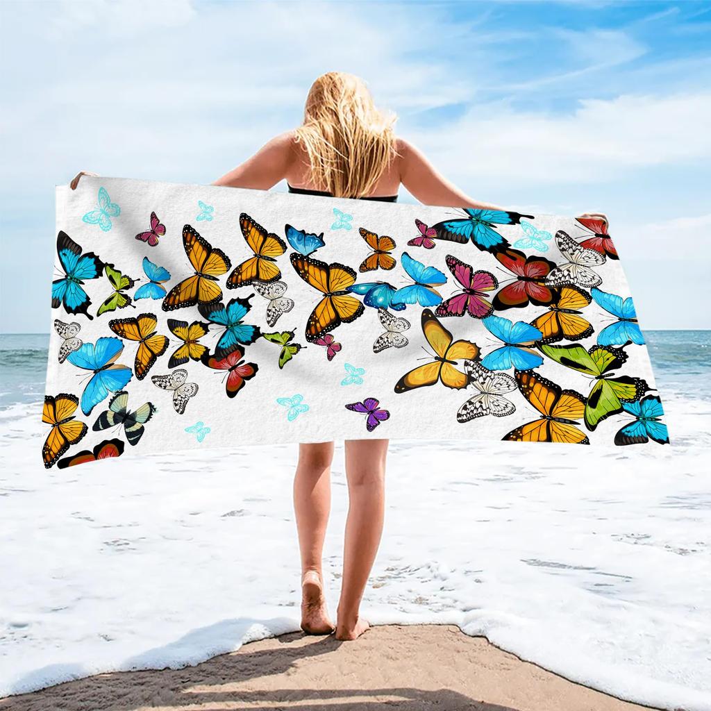 Butterfly And Flowers Bath Towel Soft Quick Dry Beach Towel Absorbent Hand Towels Multipurpose for Bathroom Hotel Gym Spa Sport