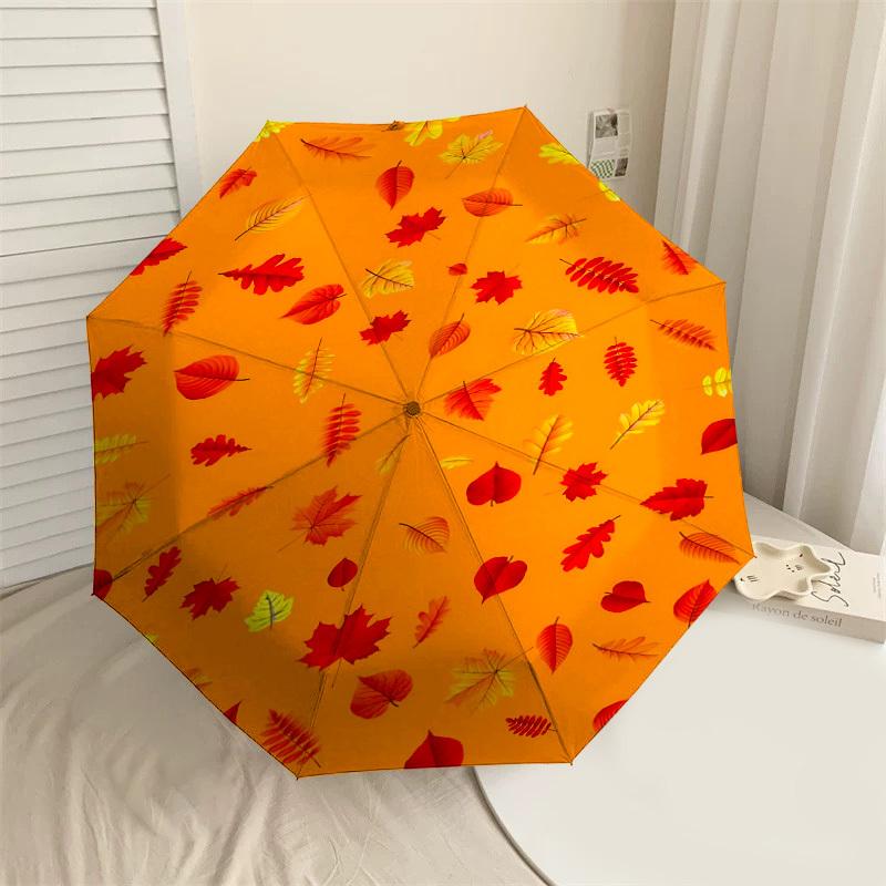 1PC Autumn Leaves Automatic Open/Close Umbrella Compact Folding Umbrella with 8-Rib Shaft lightweight esign, Highquality Fabric1206A
