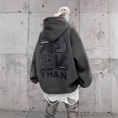2024 Men's Hong Kong Style Loose Hooded Sweatshirt - Trendy Letter Print, Versatile Spring/Autumn Jacket