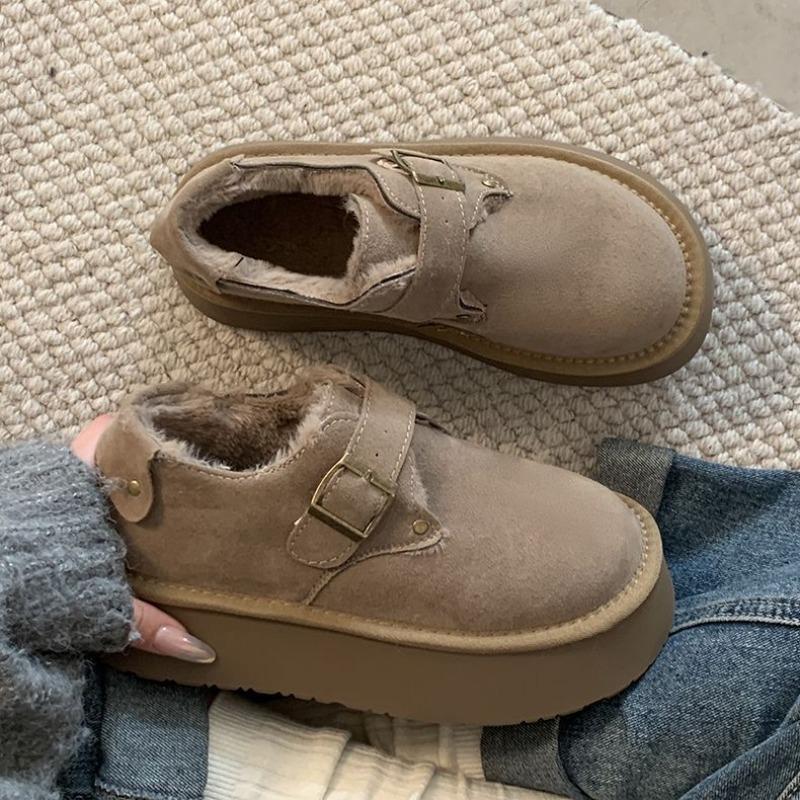 Cotton shoes women's winter velvet outer wear new one-pedal thick-soled heightening big-headed bread shoes snow boots