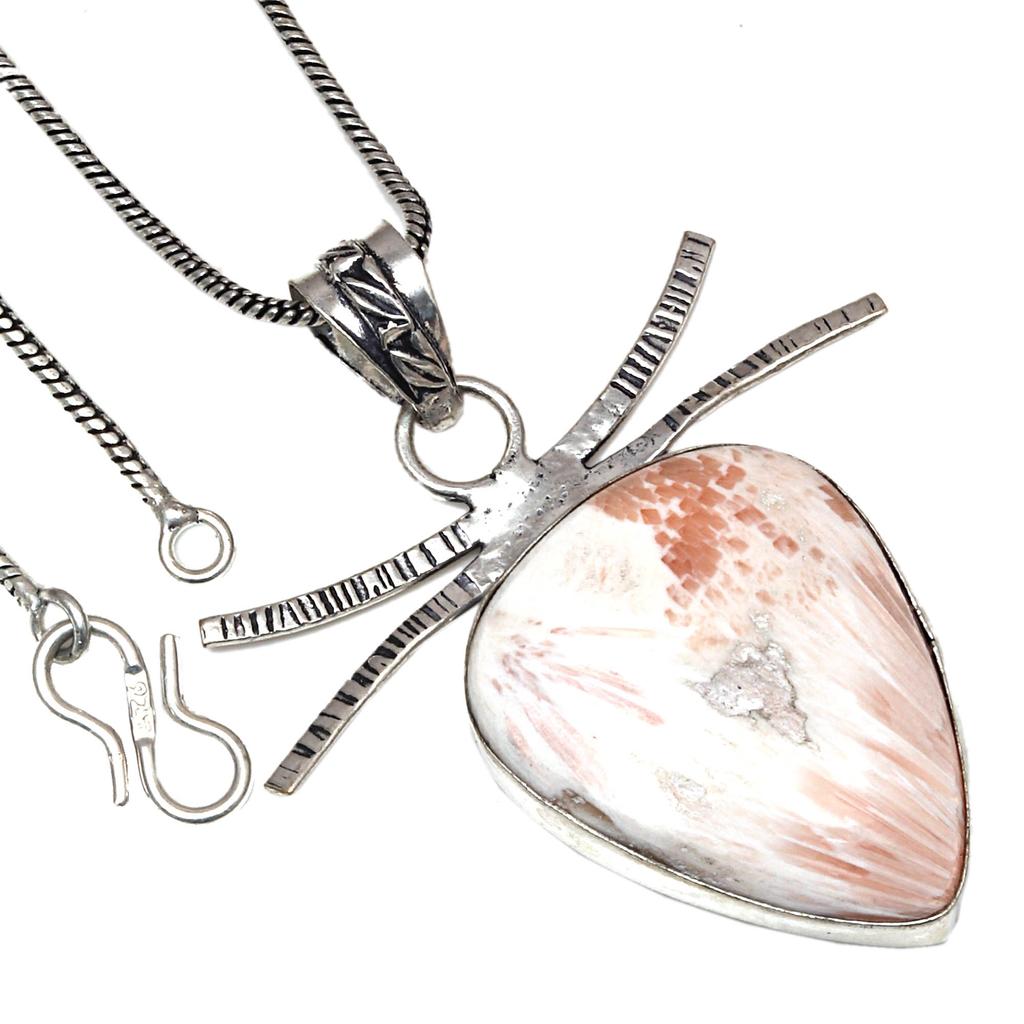 Pendant Scolecite Shell Gemstone Handmade Gift For Her Silver Jewelry 2"