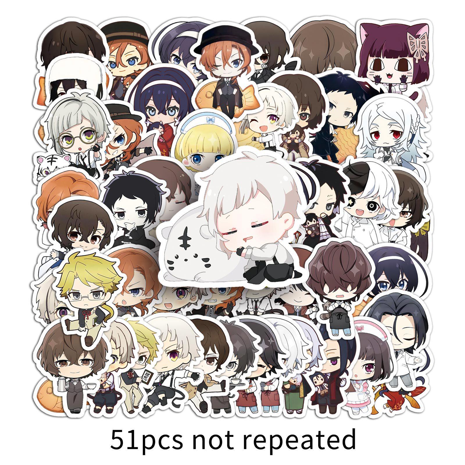 51 Q-version Bungo Stray Dogs Stickers: Cute Chuuya Nakahara, Dazai Characters for Graffiti, Computer, Planner, Helmet