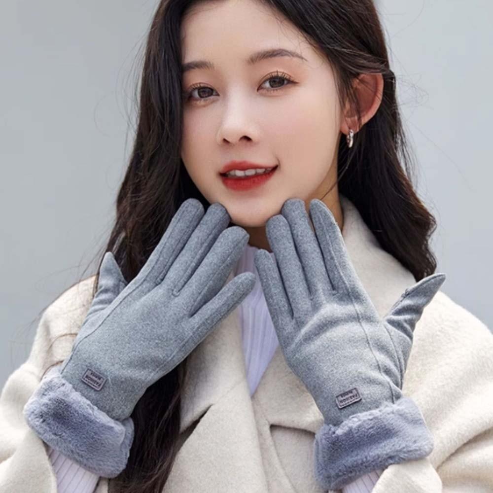 Faux Rabbit Fur Women Anti-cold Mittens Soft Plush Thickened Gloves 2 Finger Flip Gloves Skiing