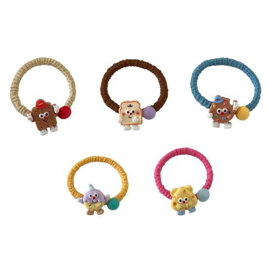 Hair Rope Cartoon Bakery Snack Resin Charm Hair Ties High Elasticity Braided