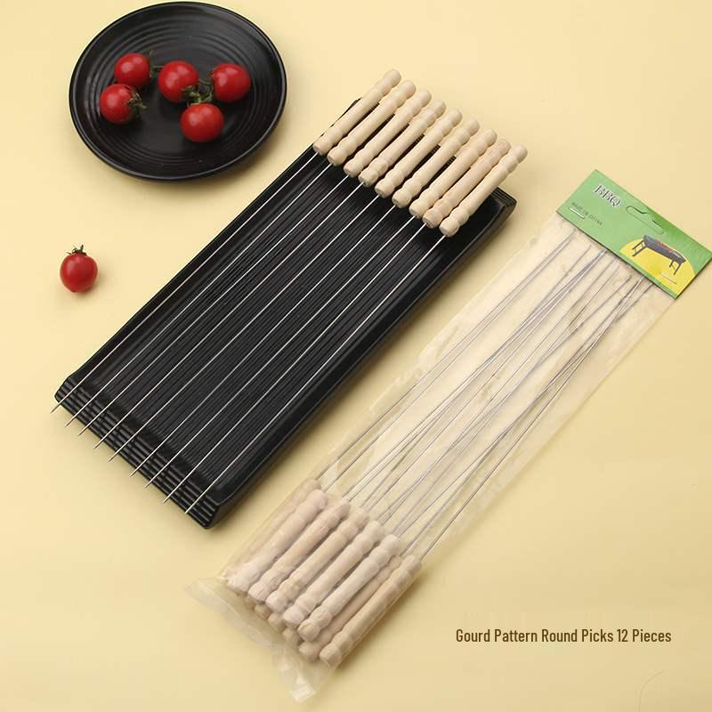 Stainless Steel BBQ Skewers with Wooden Handles - Lamb Roasting Set