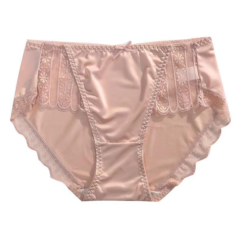 Women's Luxurious Lace Seamless Breathable Ice Silk Mid-High Waist Triangle Panties