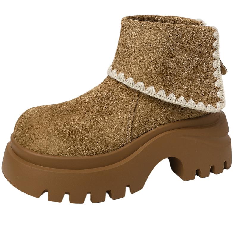 Retro Thick-soled Heightening Fashion Boots, Zipper Folding Hemming Short Tube After Autumn and Winter, Thick Heel Girls' Martin Boots with Skirt