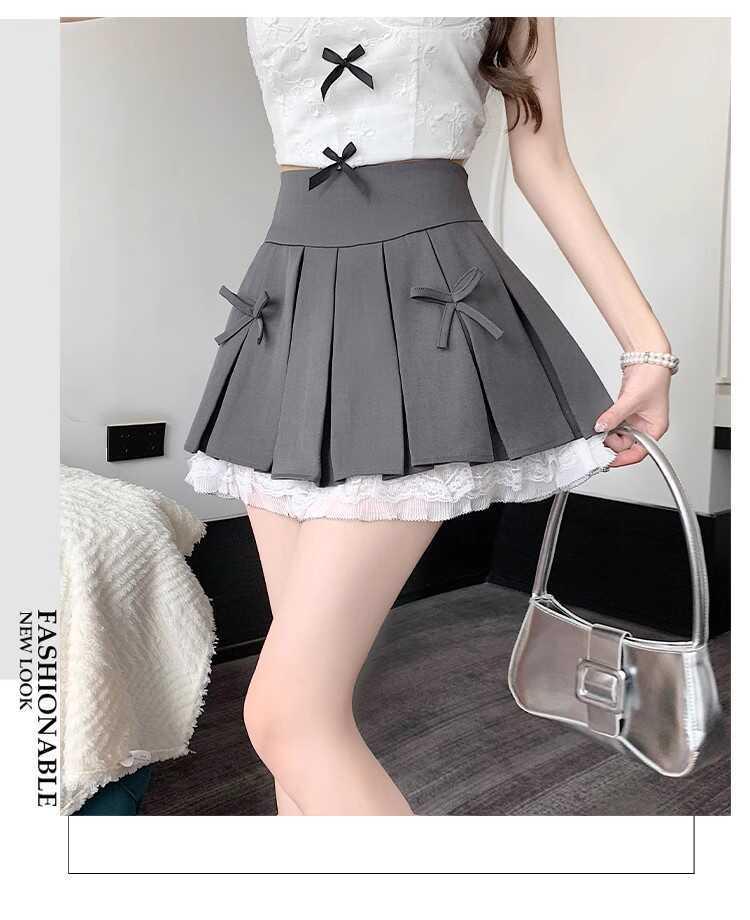 Ballet-Inspired Lace Bow Skirt: 2025 Trendy High-Waist Pleated A-Line Mini for Women
