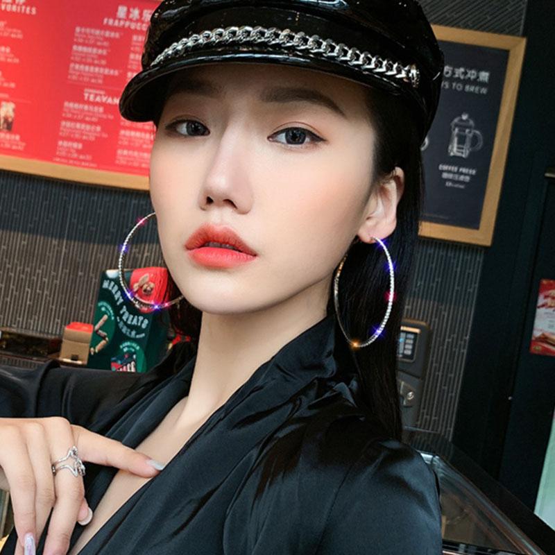 Raexrage 30-100mm Fashion Hoops Earrings With Rhinestone Circle Crystal Earrings Big Basketball Wives CZ Hiphop Earrings Women