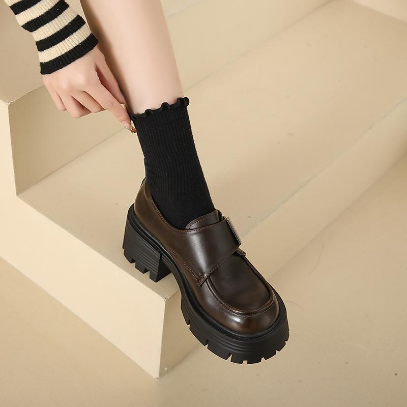 Zhike~ Platform High-heeled Loafers Women's Spring New 2025 Platform Muffin Small Leather Shoes British Style Single Shoes