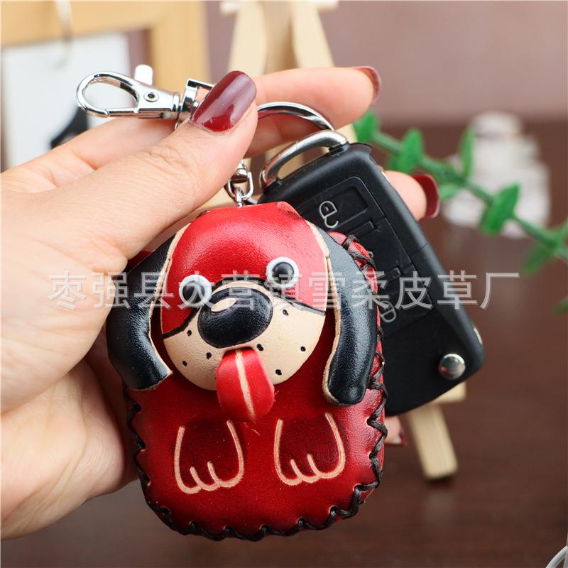 First Layer Cowhide Puppy Access Control Card Bag, Keychain Pendant, Earphone Bag, Cute Trendy Buckle, Water Drop Card Bag.