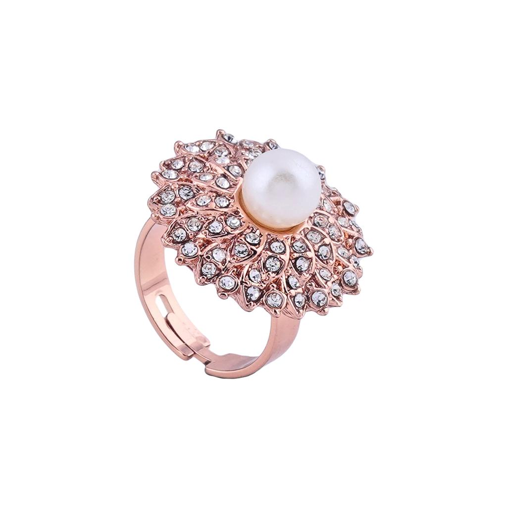 Estele Women Adjustable Designer Finger Ring Rose Gold Crystal