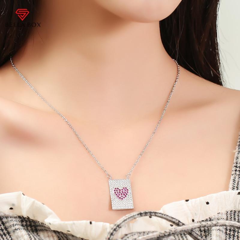 BELLA BOX New Pink Diamond Heart-shaped Design Sense Light Luxury Heart-shaped Zircon Pendant Collarbone Chain
