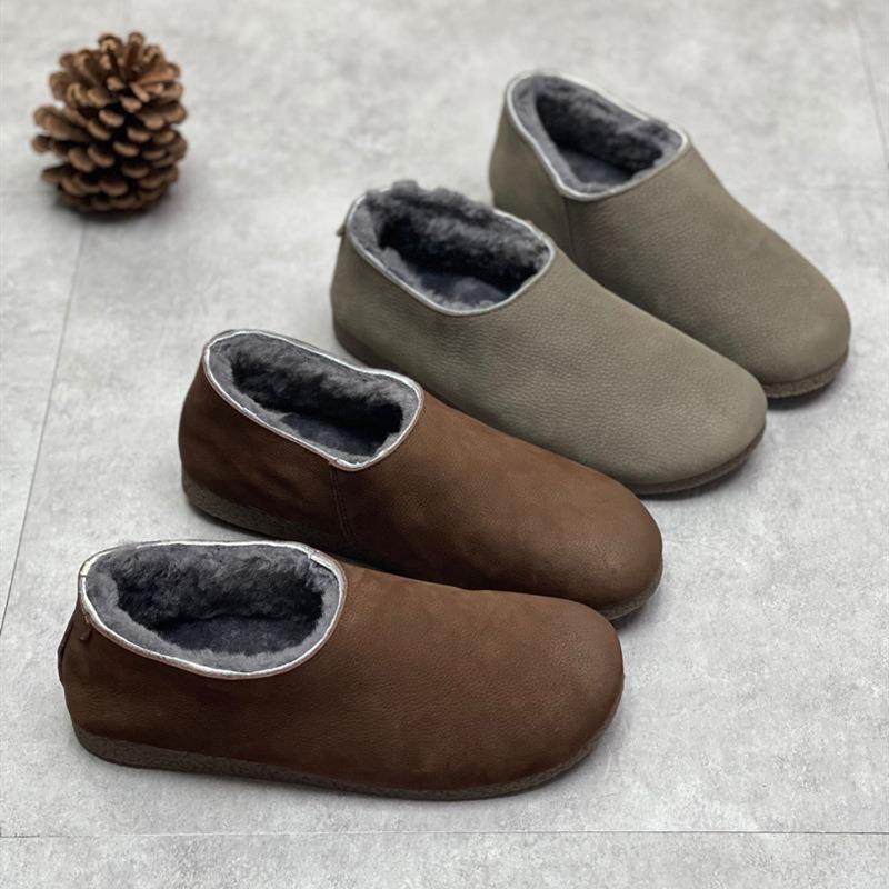 Stivali da Neve Donna Pelliccia di Pecora Vera Pelle Stivaletti Corti Antiscivolo Invernali Caldi Moda Designer Scarpe Piatte