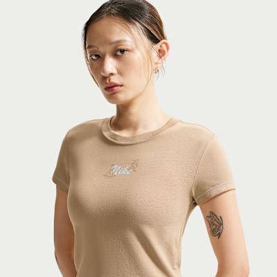 Nike Sportswear T Shirts Women s British Khaki Crew Neck Moderate XS