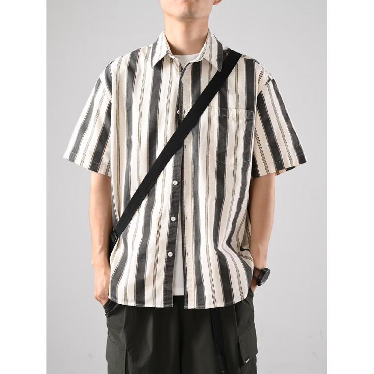 Summer High-End Men'S Striped Slim Fit Short Sleeved Shirt Trend Thin Casual Short Sleeved Shirt Men'S Shirt