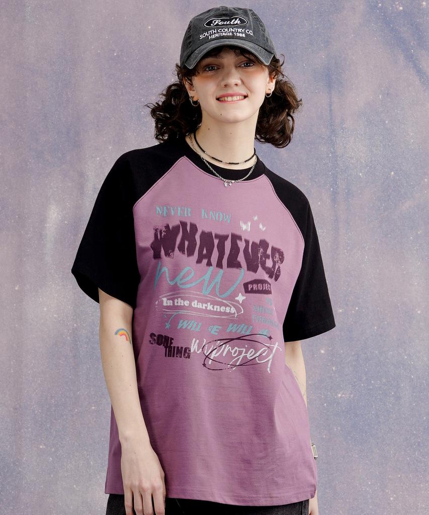 WV PROJECT Something Raglan Short Sleeve T-Shirt Pale Purple Mjst7708
