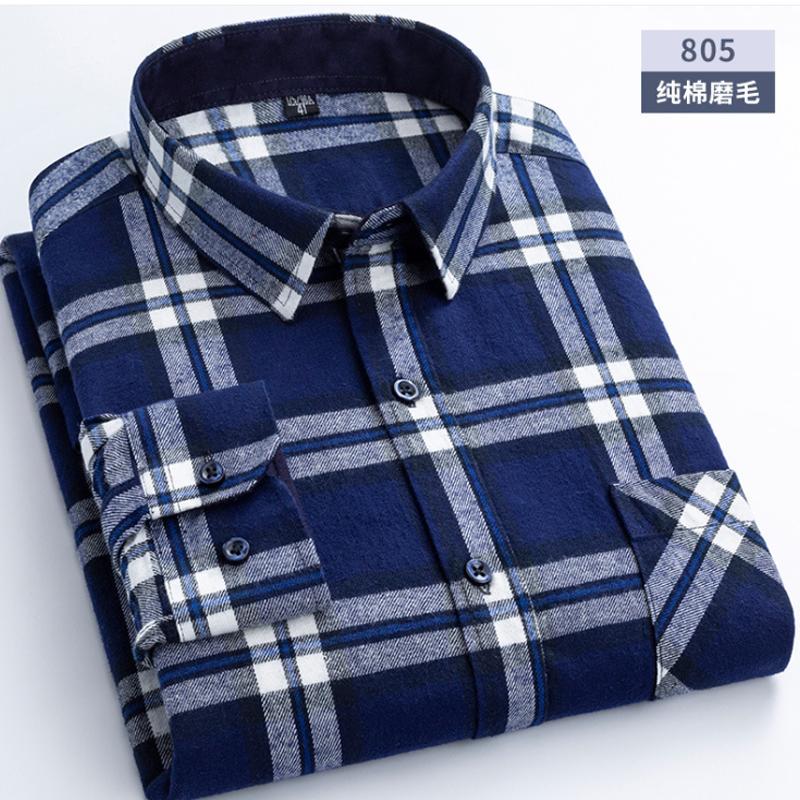 6XL Herbst/Winter Groß Herren 100% Baumwolle Karriert Gebürstet Langarmhemd Knitterarm Beständig Business Casual Bügelfrei Dick