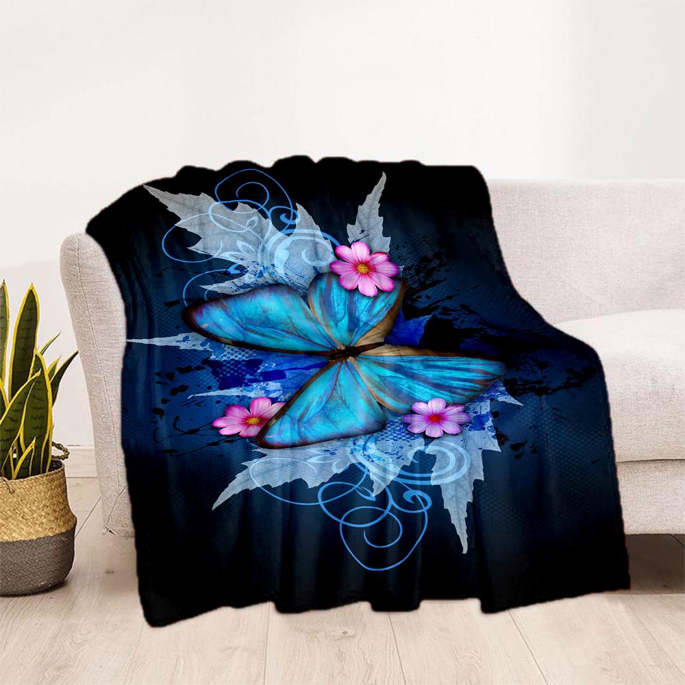 1pc Colorful Butterflies Flowers Blanket Soft and Warm for Sofa Office Camping Travel Livingroom Great Gift for Friends and Family Comfortable