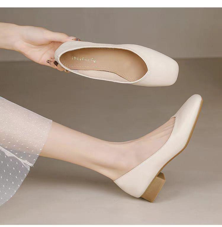 

2025 autumn new thick heel gentle fairy square head single shoes flat sole one pedal soft sole outer wear versatile women s shoes 35