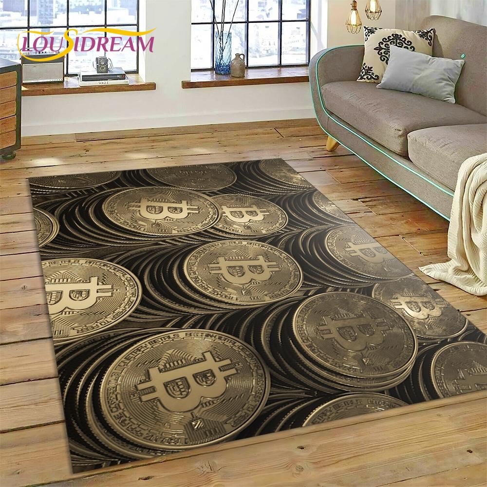 Bitcoin 3D Virtual Currency NFT Area Rug Carpet for Living Room Bedroom Home Decor,Floor Mat Non-slip for Sofa Doormat Gift Kids