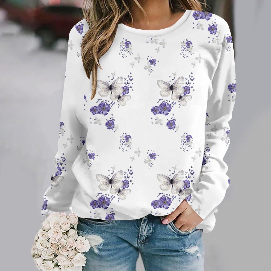 Podzimní a zimní nová móda kulatý výstřih dlouhý rukáv potištěná elegantní ležérní volná mikina