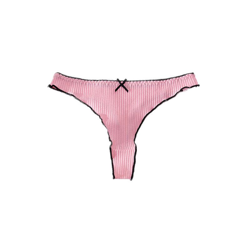 Solid Color Low-Rise Women’s Cotton Thong with Bowknot - Sexy, Comfortable, Breathable Underwear