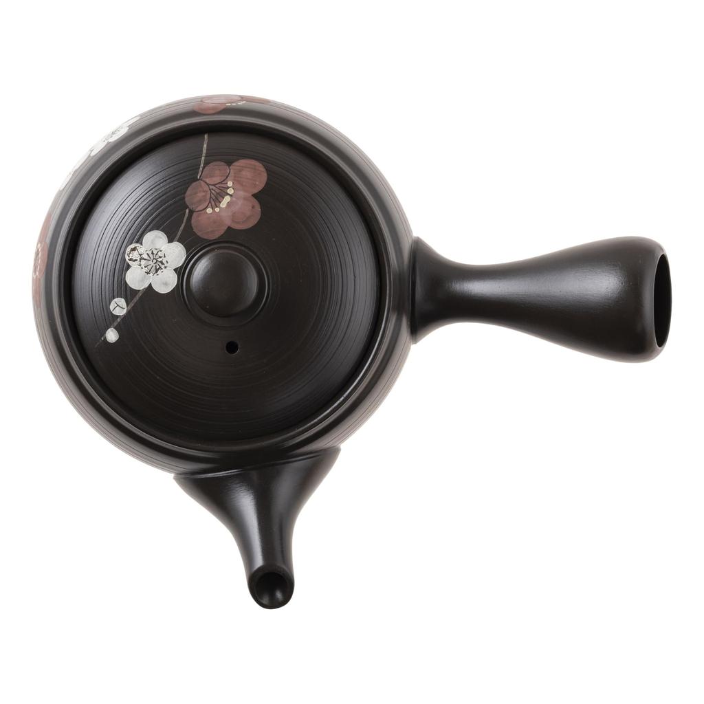 Tokoname ware teapot, Takeharu design, red and white plum blossom pattern, 320ml, with mesh filter, for deep-steamed green tea, roasted green tea, and