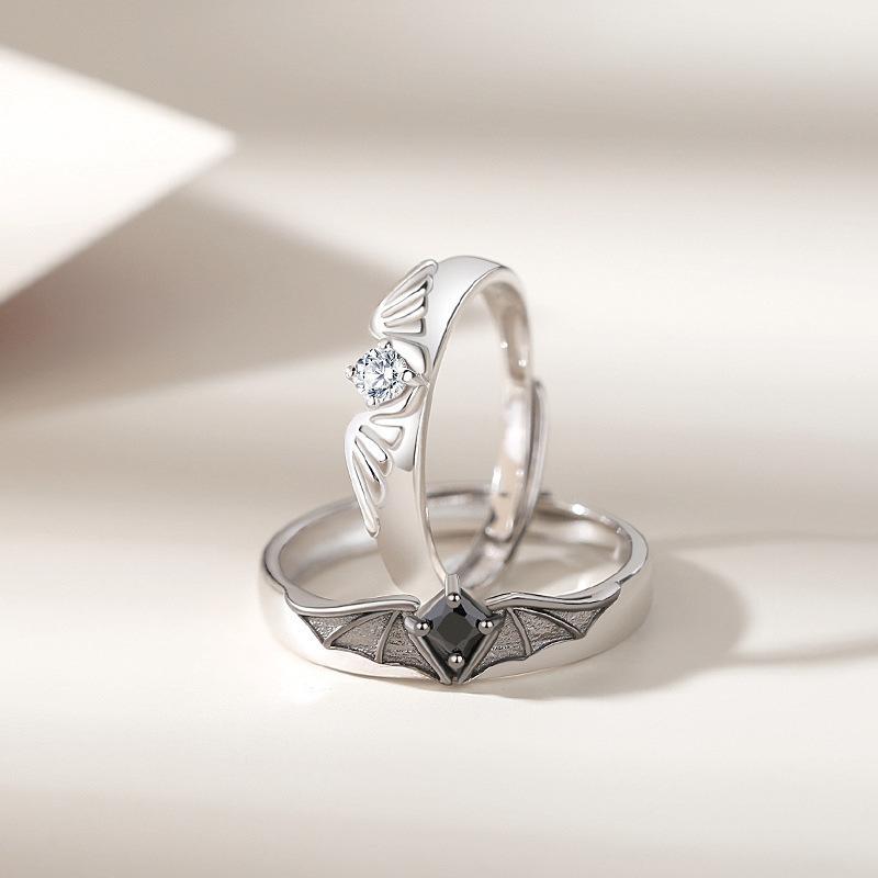 Yunjin, Angel and Devil Couple Ring, Male and Female Pair of Index Finger Ring, Niche Personality Wings Open Ring